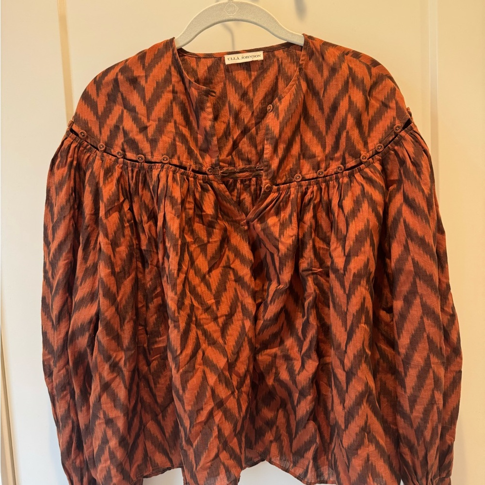 Ulla Johnson Zigzag Blouse in Orange and Black